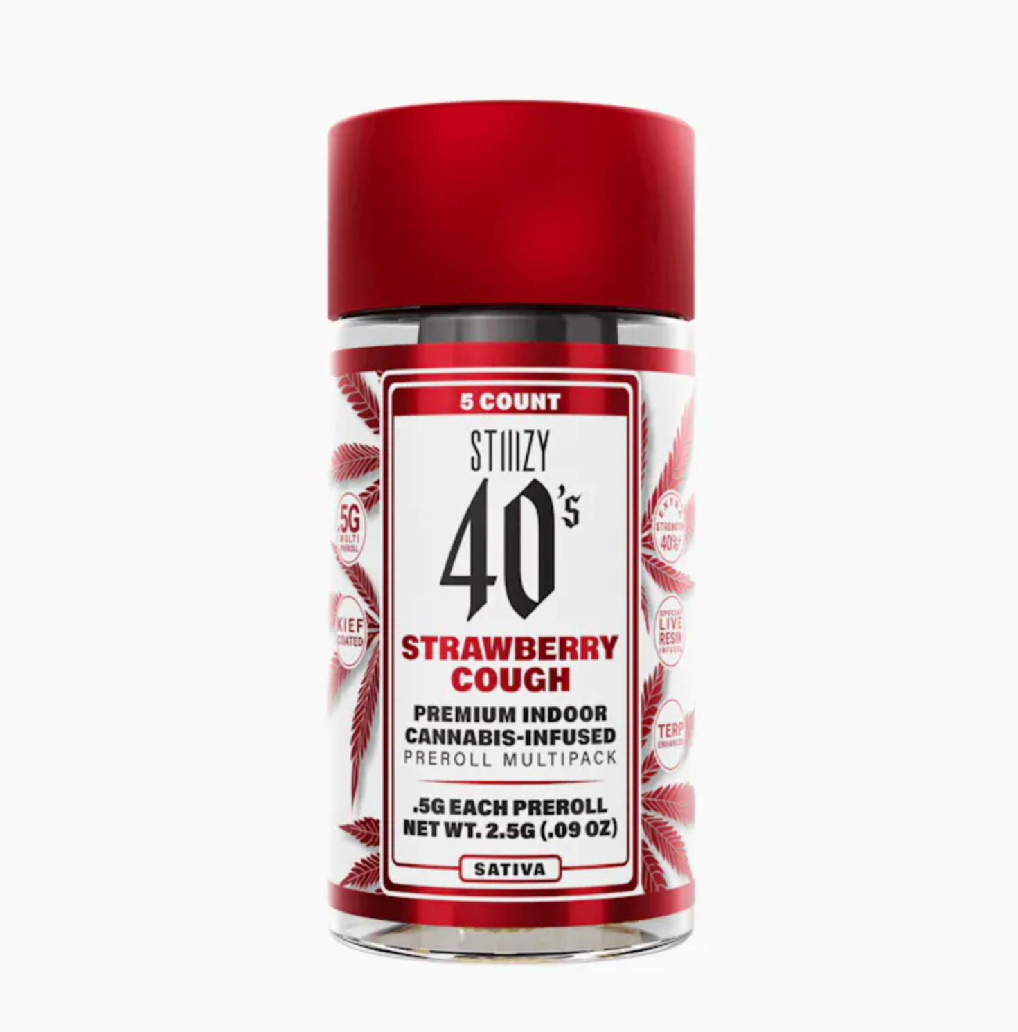 STIIIZY - STRAWBERRY COUGH - .5G 40's Infused Preroll 5 Pack